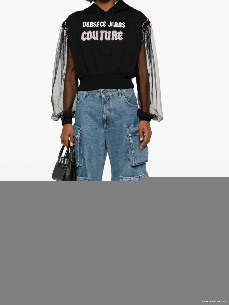 Affordable Embellished Couture Versace Gothic Logo hoodie Jeans Women 0809